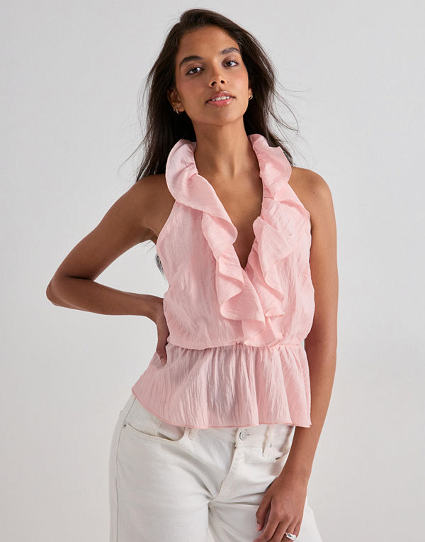 Nelly Flounce Halter Neck Top - Rosa