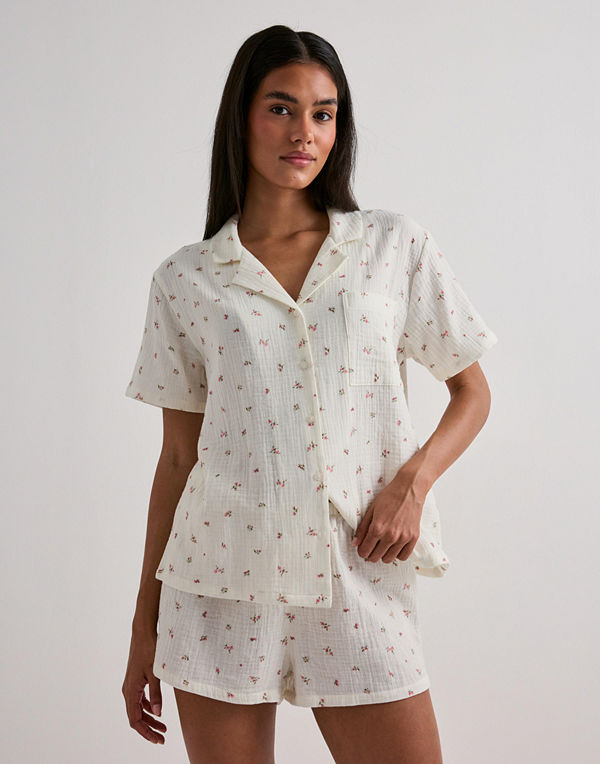 Hunkemöller Short Muslin Flower - Vit