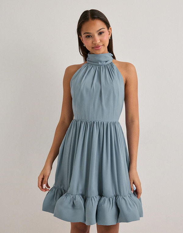 Malina Fern halterneck ruffled mini dress - Blå