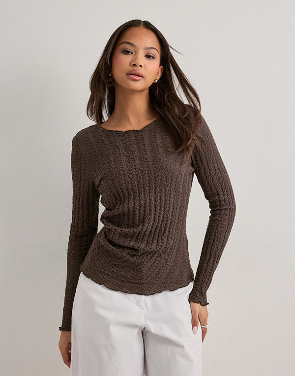 Only Onlella L/S Ruching Top Jrs - Brun