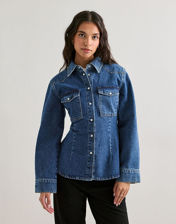 Malina Anthea Fitted Waist Denim Shirt - Blå