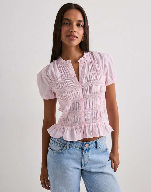 Nelly Puff Sleeve Smock Blouse - Rosa