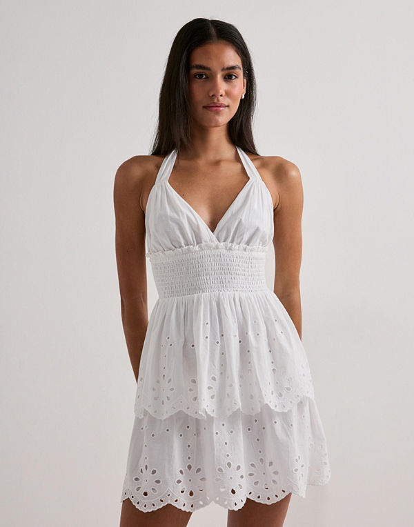 Nelly Tied Embroidered Dress - Vit
