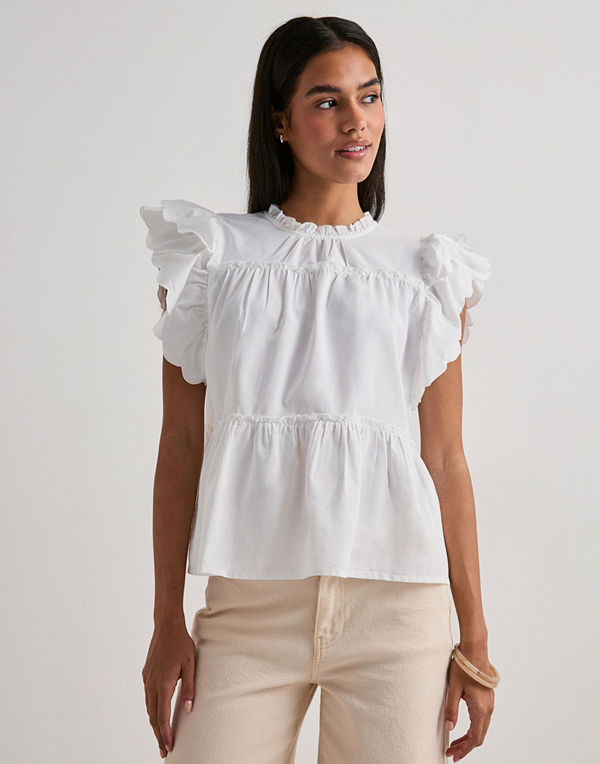 Vero Moda Vmisolde Sl O-Neck Frill Top Wvn Ex - Vit