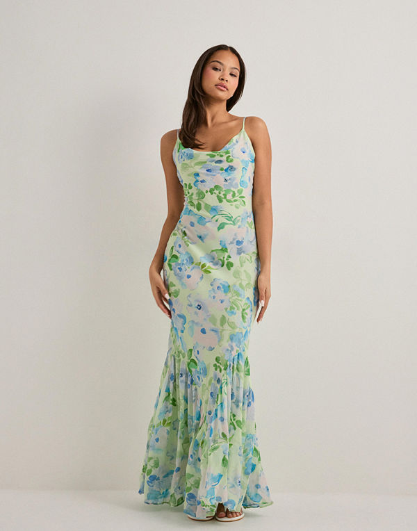 Malina Amaia Silk Blend Chiffon Maxi - Grön