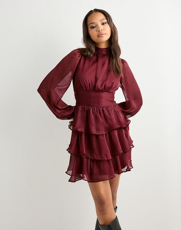 Vero Moda Vmlauren Ls Short Dress Wvn Exp - Röd