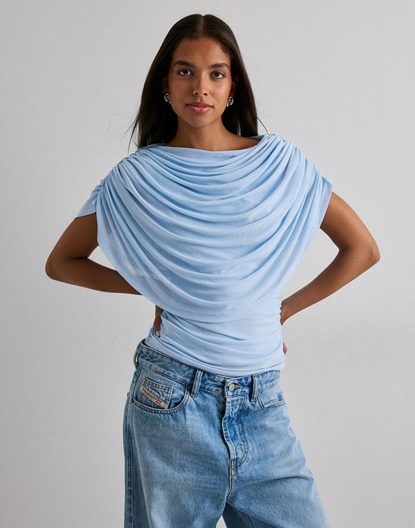 Neo Noir Cottuna Drapy Mesh Top - Blå