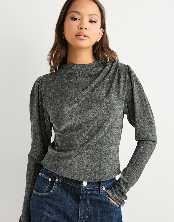 Vero Moda Awdynasty Ls High Neck Top - Silver