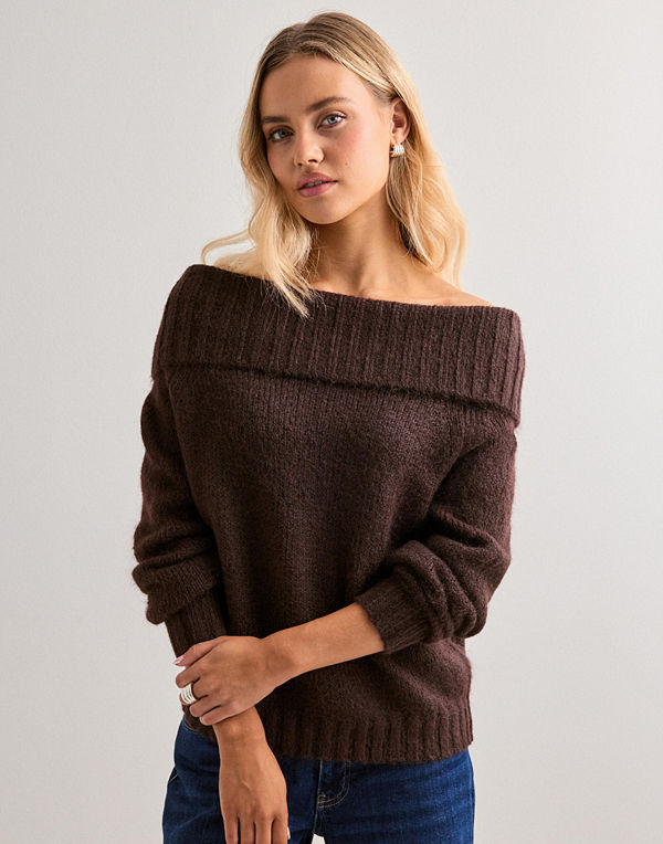 Only Onlshine Ls Off Shoulder Cc Knt - Brun