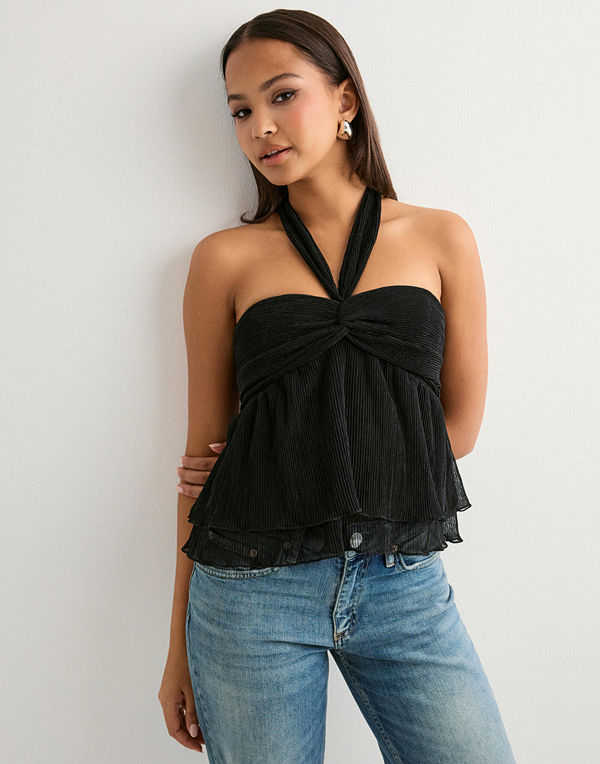 Nelly Pleated Glitter Top - Svart