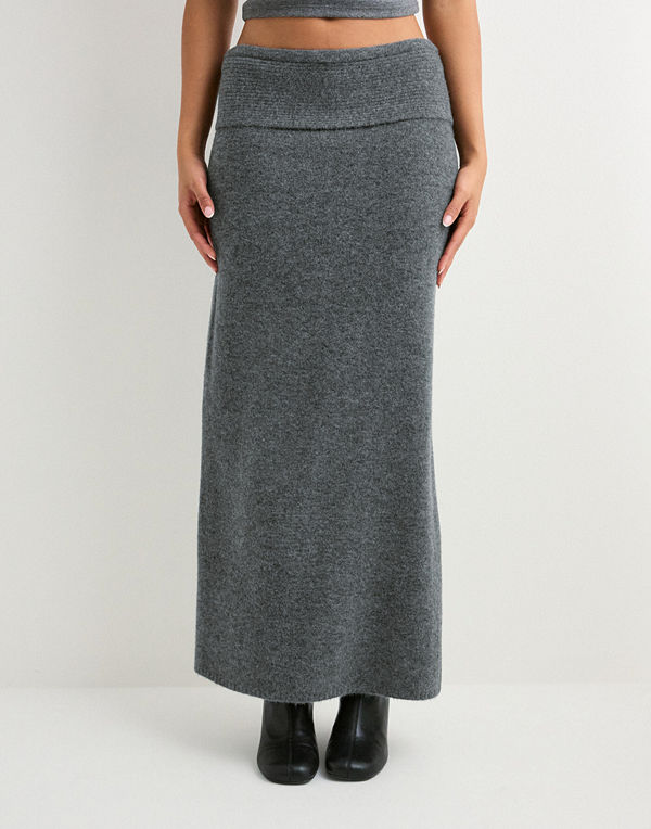 Pieces Pcjiko Mw Folddown Ankel Knit Skirt - Grå