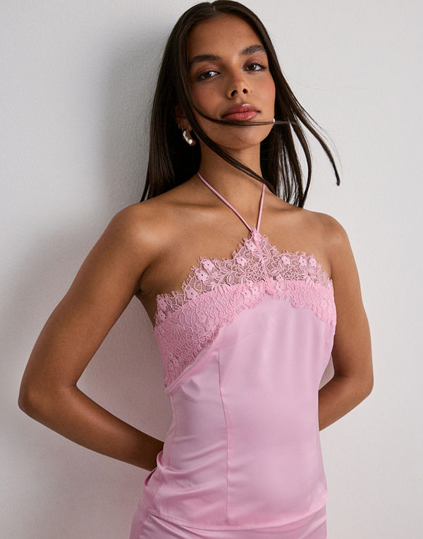 Nelly Satin Halter Top - Rosa