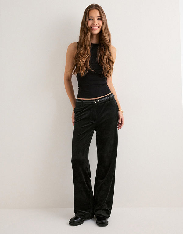 Only byxor Onlkayle-Elsy Straight Velvet Pant - Svart