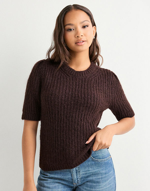 Only Onlshine Ss Puff O-Neck Cc Knt - Brun