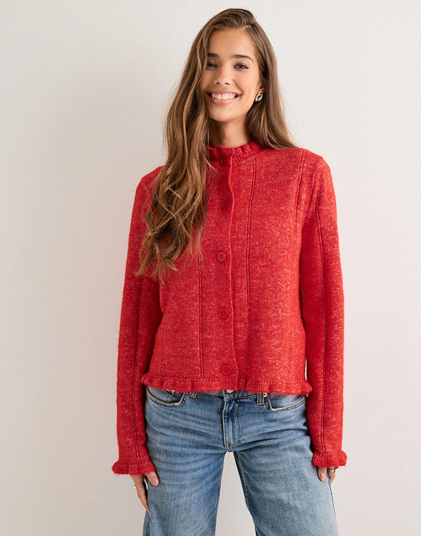 Pieces Pcjasmijn Ls O-Neck Knit Caridgan B - Röd