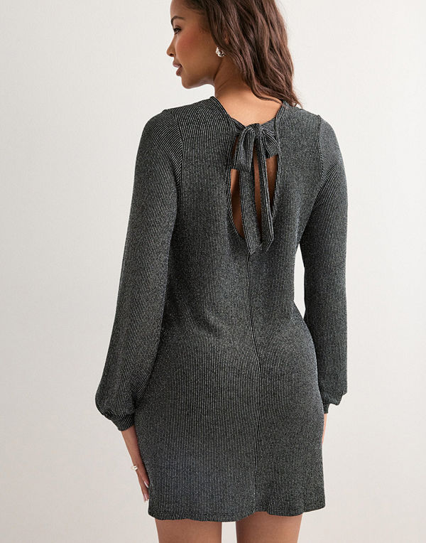 Only Onlcarol L/S Glitter Bow Dress Jrs - Silver