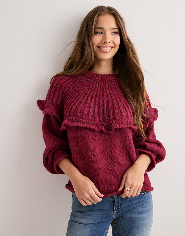 Pieces Pcsikka Ls Oneck Knit Bc - Röd
