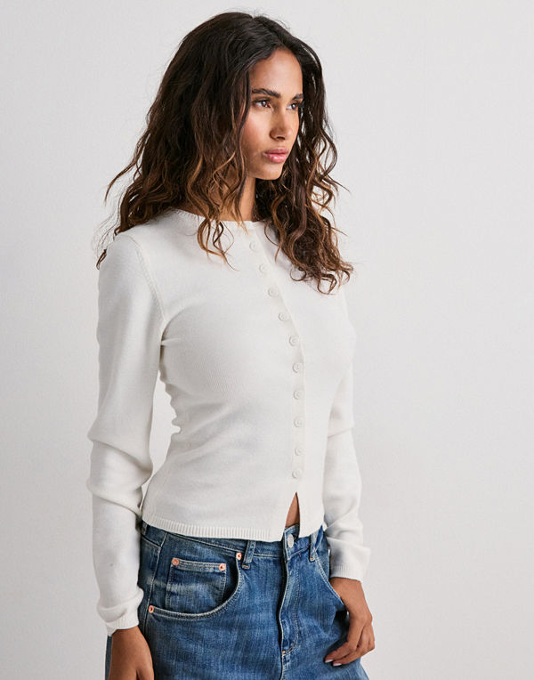 Nelly Button Knit Cardigan - Vit