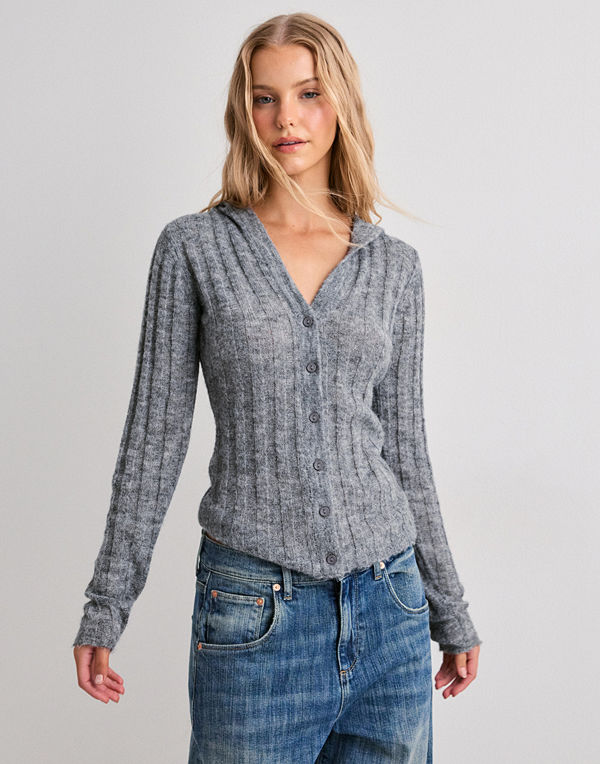 Nelly Hood Knit Cardigan - Grå
