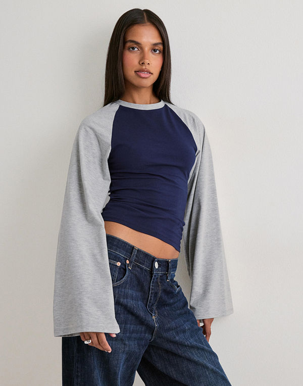 Nelly Wide Sleeve Raglan Top - Multi/Mönstrad