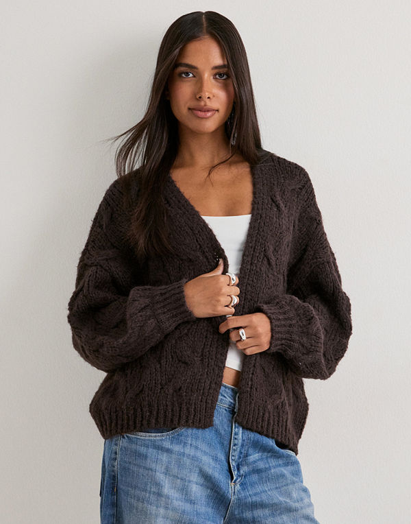 Vero Moda Vmmaybe Ls Open Cable Cardigan Noos - Brun