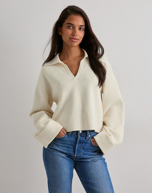 Pieces Pcgian Ls Polo Knit - Beige