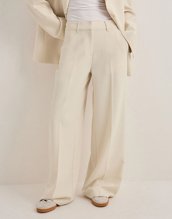 Nelly byxor Mid Waist Wide Suit Pants - Vit