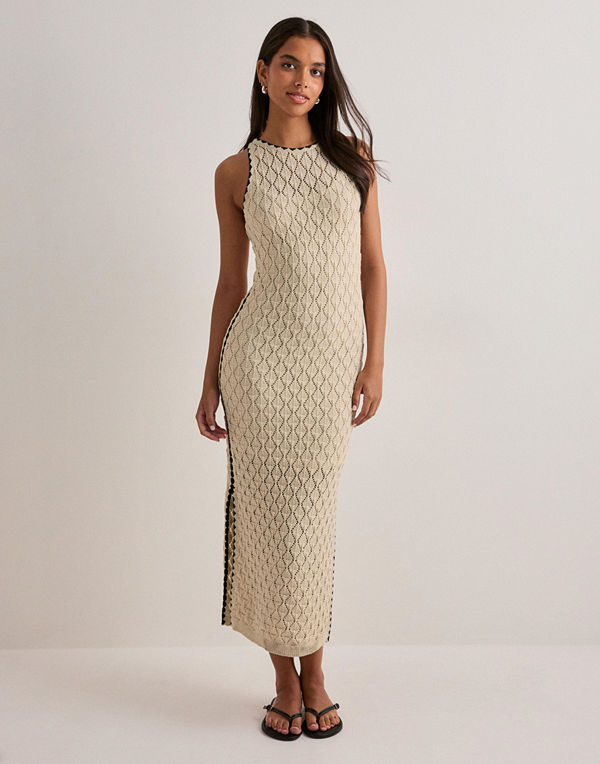Vero Moda Awevelyn Sl 7/8 Crochet Dress Noos - Beige