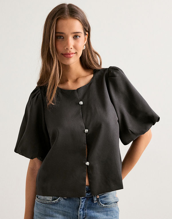 Neo Noir Aisa Dull Satin Blouse - Brun