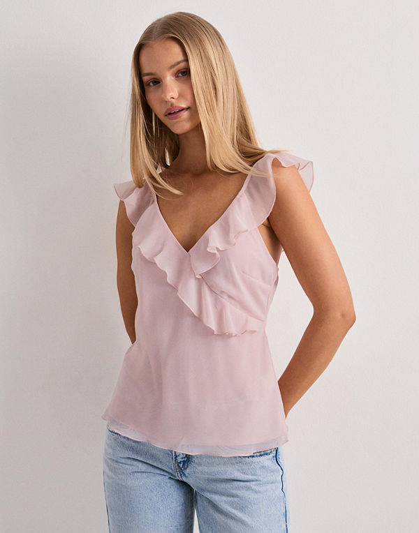 Nelly Flounce v-neck top - Rosa