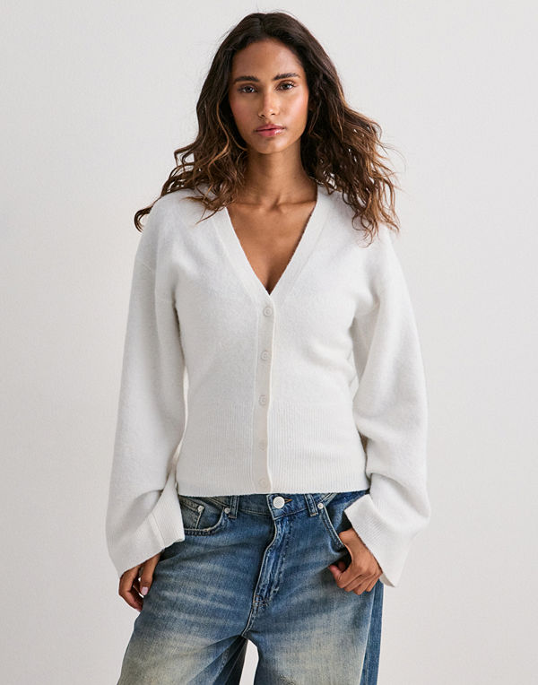 Nelly Tight Waist Knit Cardigan - Vit