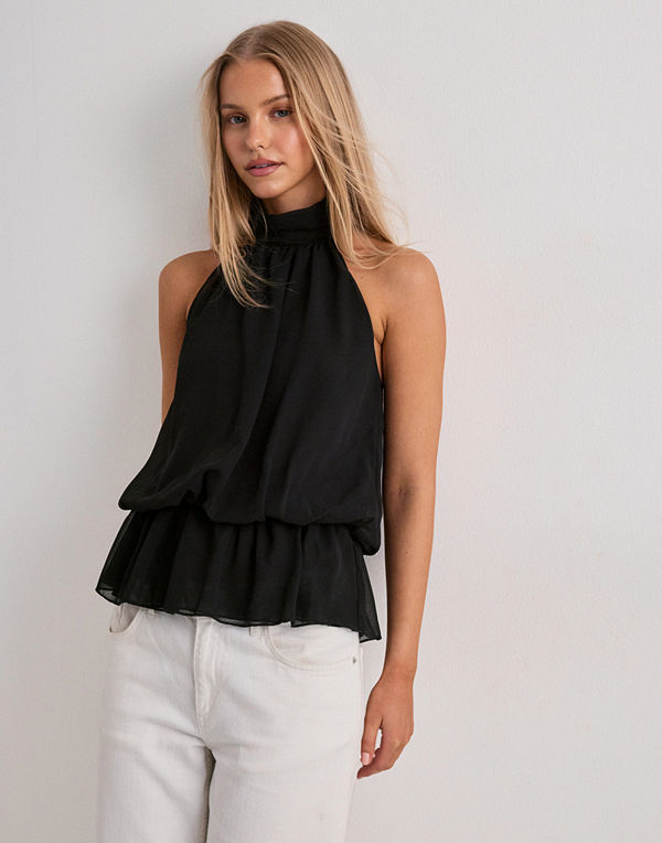 Nelly Puffy Frill Top - Svart
