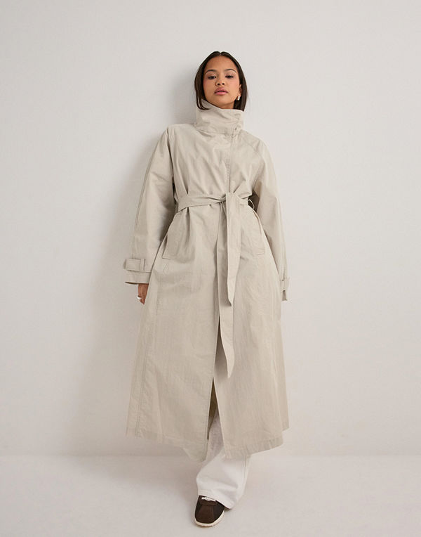 Nelly High Collar Trench Coat - Beige