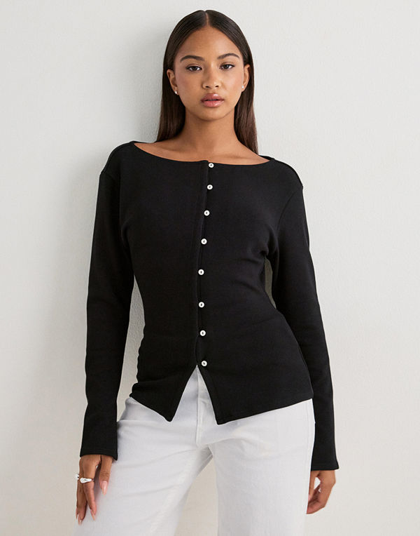 Nelly Waist Button Cardigan - Svart