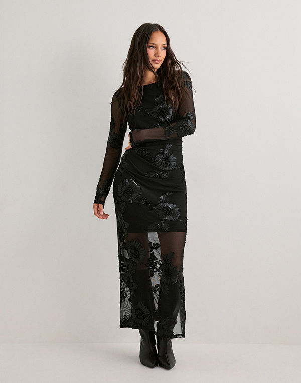 Pieces Pcoffia Ls O-Neck Ankle Dress Jrs D - Svart