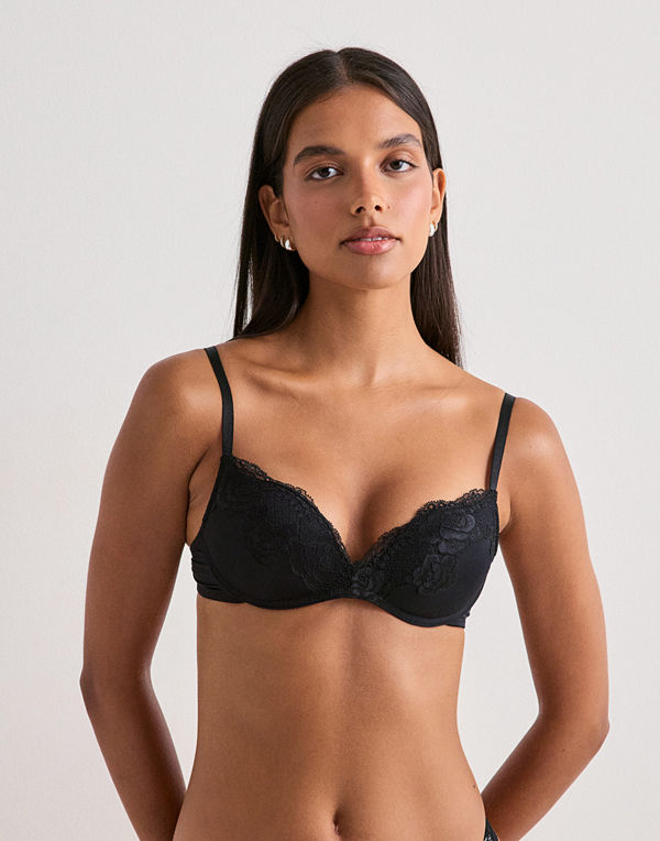 Nelly Micro Lace Push Up Bra - Svart
