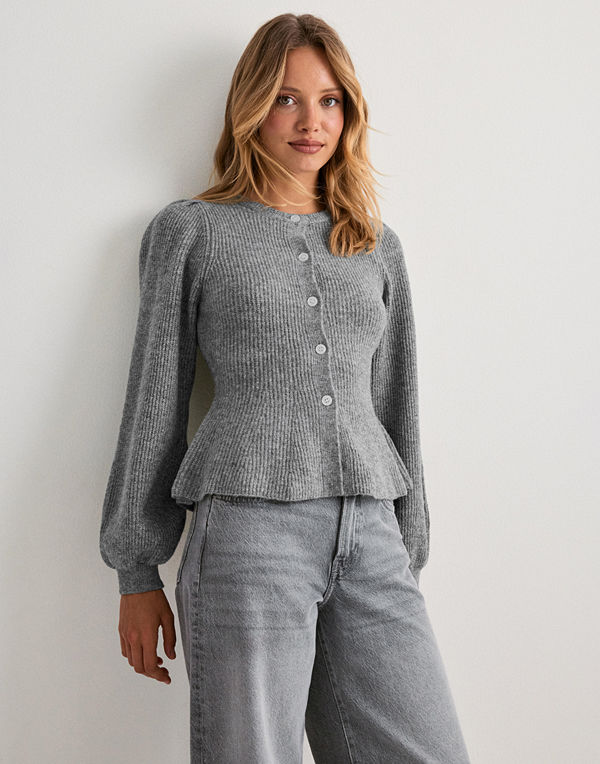 Pieces Pcsilly Ls Puff Knit Cardigan Noos - Grå