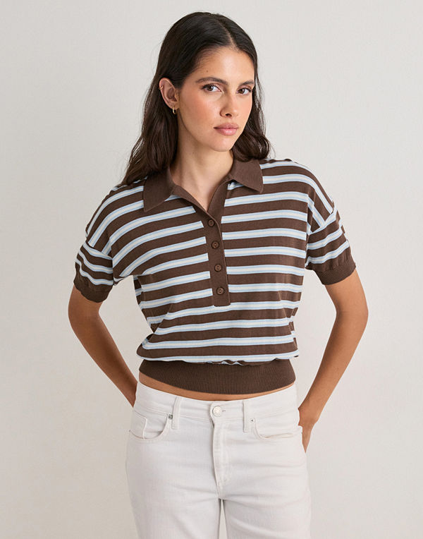Neo Noir Emira Knit Polo Top - Brun