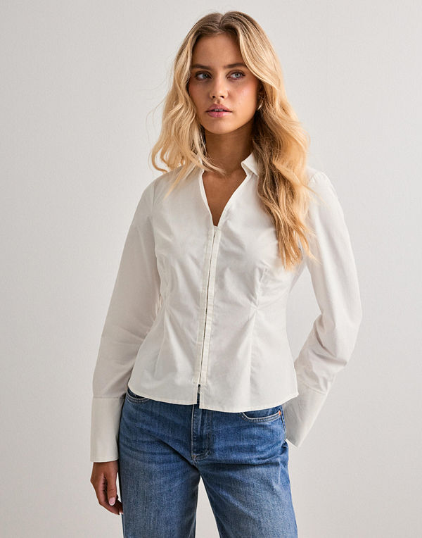 Only Onlbeya Ls Fitted Hook Shirt Wvn - Vit
