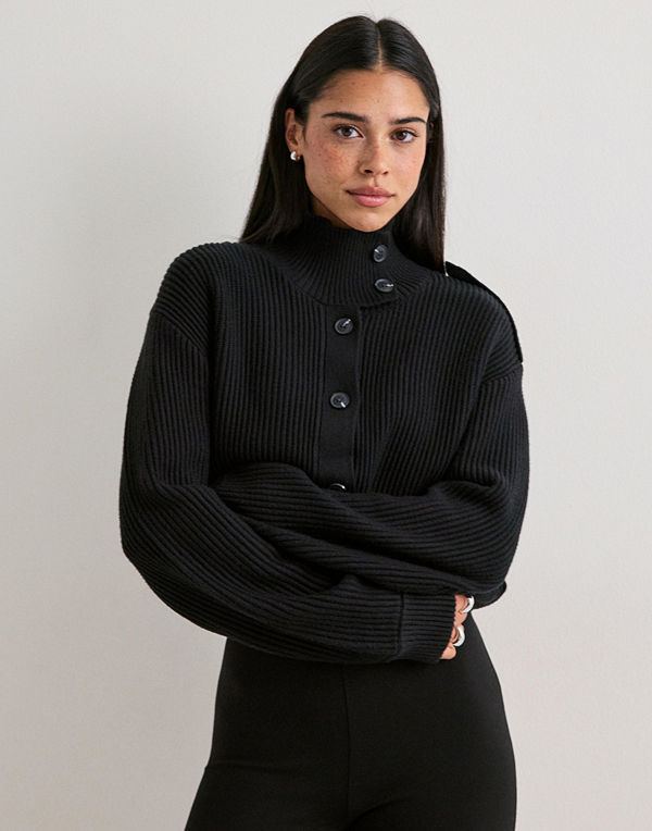 Nelly Rib Knit Bomber Jacket - Svart