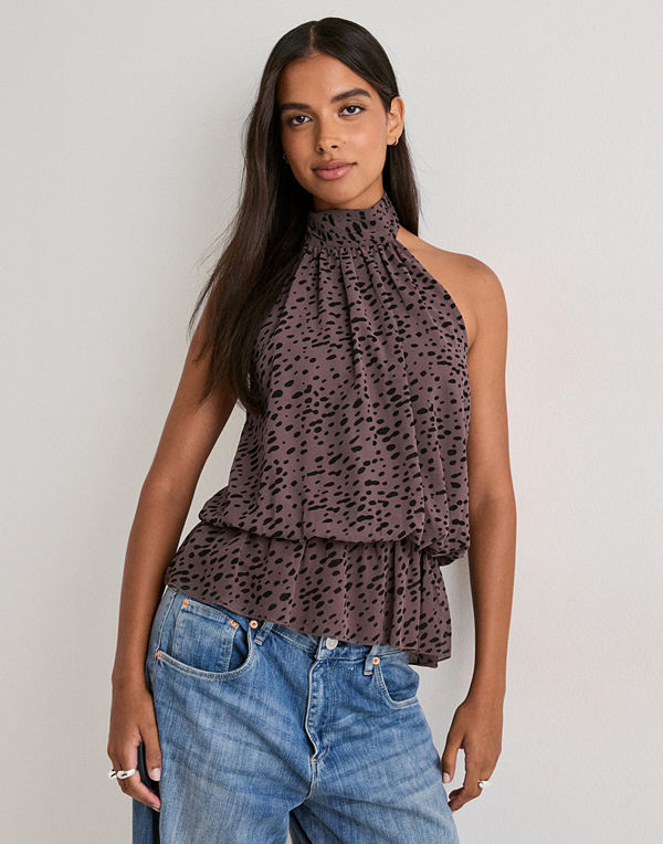Nelly Puffy Frill Top - Brun