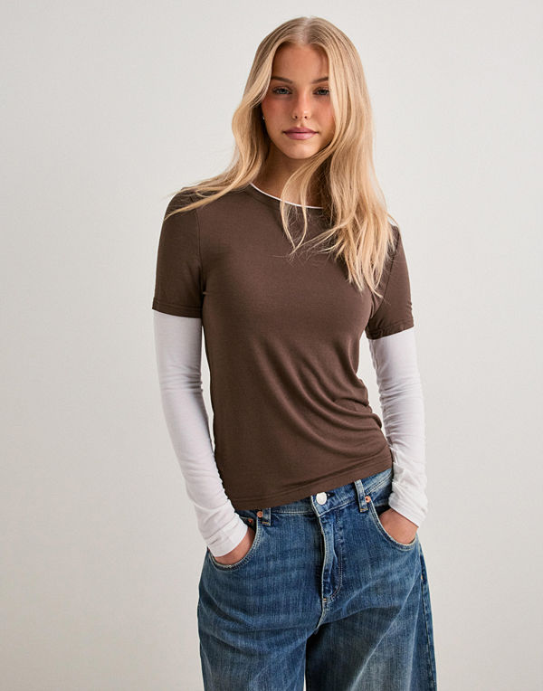 Pieces Pcamio Ls Layering Top Jrs - Brun