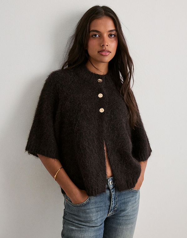Neo Noir Benuta Fluffy Knit Cardigan - Brun