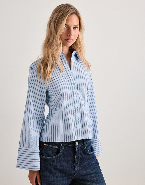 Neo Noir Rosa Striped Crepe Shirt - Blå
