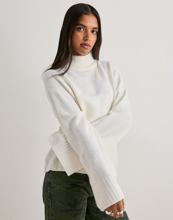 Nelly Wide Sleeve Polo Knit Sweater - Vit