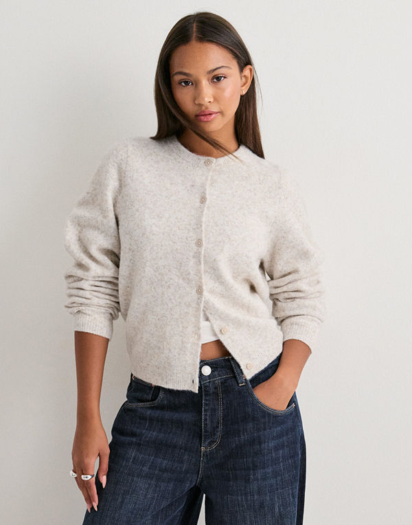 Nelly Fuzzy Knit Cardigan - Beige
